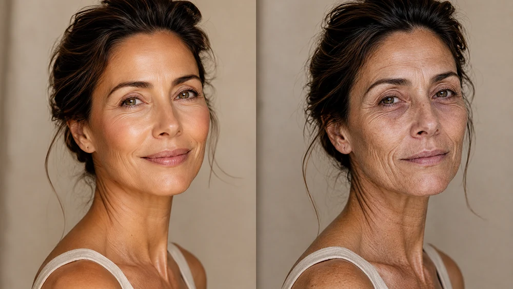 rostro de mujer antes y después del tabaco