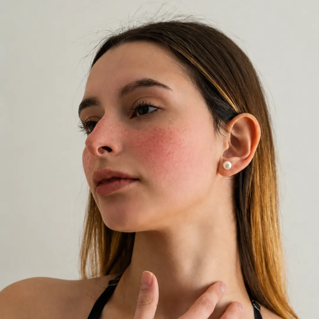 rostro de mujer antes de tratamiento para la rosácea